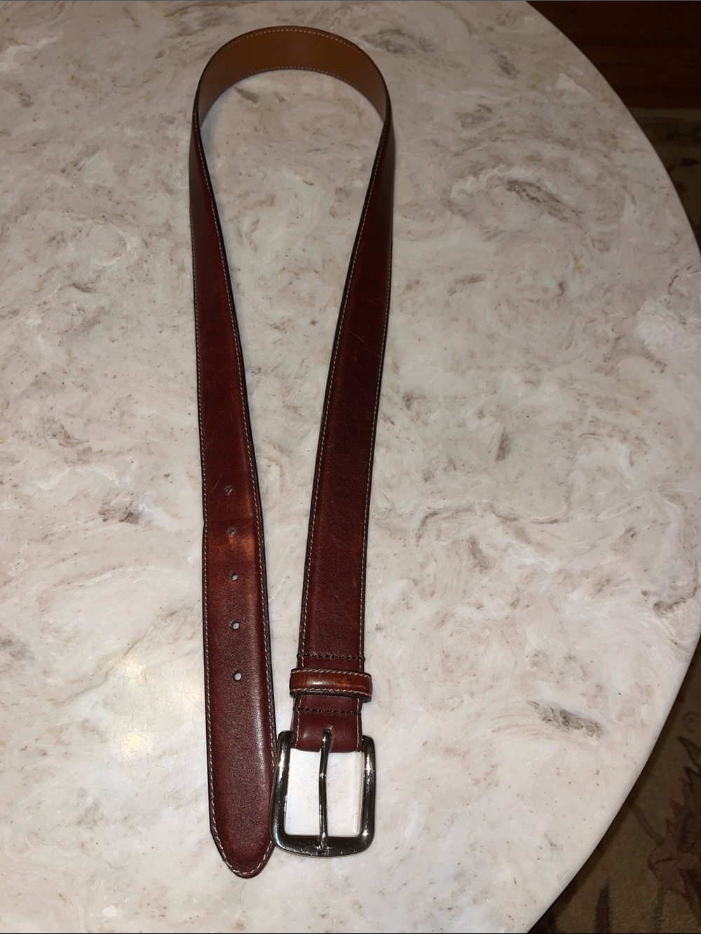 Bosca Chestnut Brown Leather Belt with Silver Buckle